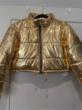 Timmy Woods Gold Metallic Cropped Puffer Jacket